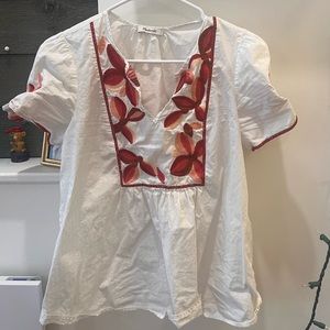 Madewell white & floral embroidered top